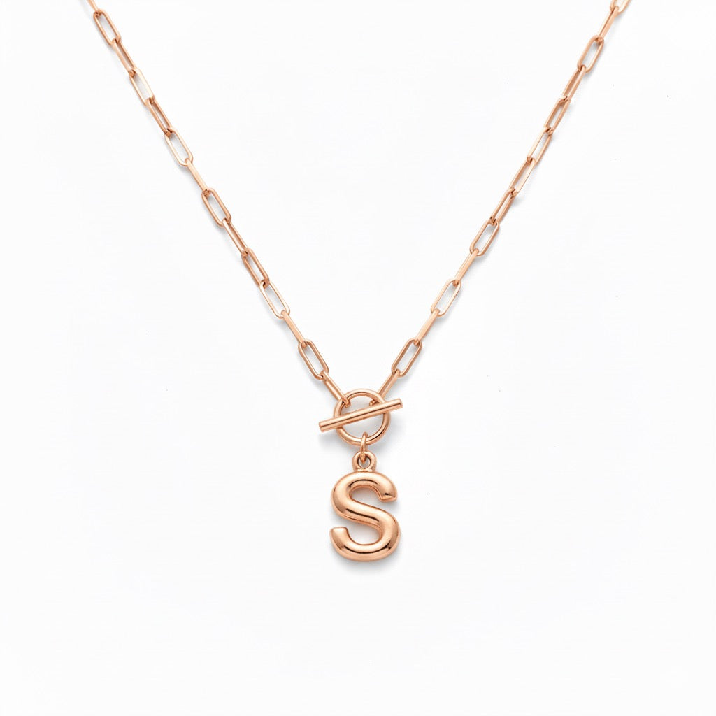 T Kilitli Ataç Zincir Harf Kolye | Kişiye Özel 925 Ayar Gümüş | Altın Kaplama