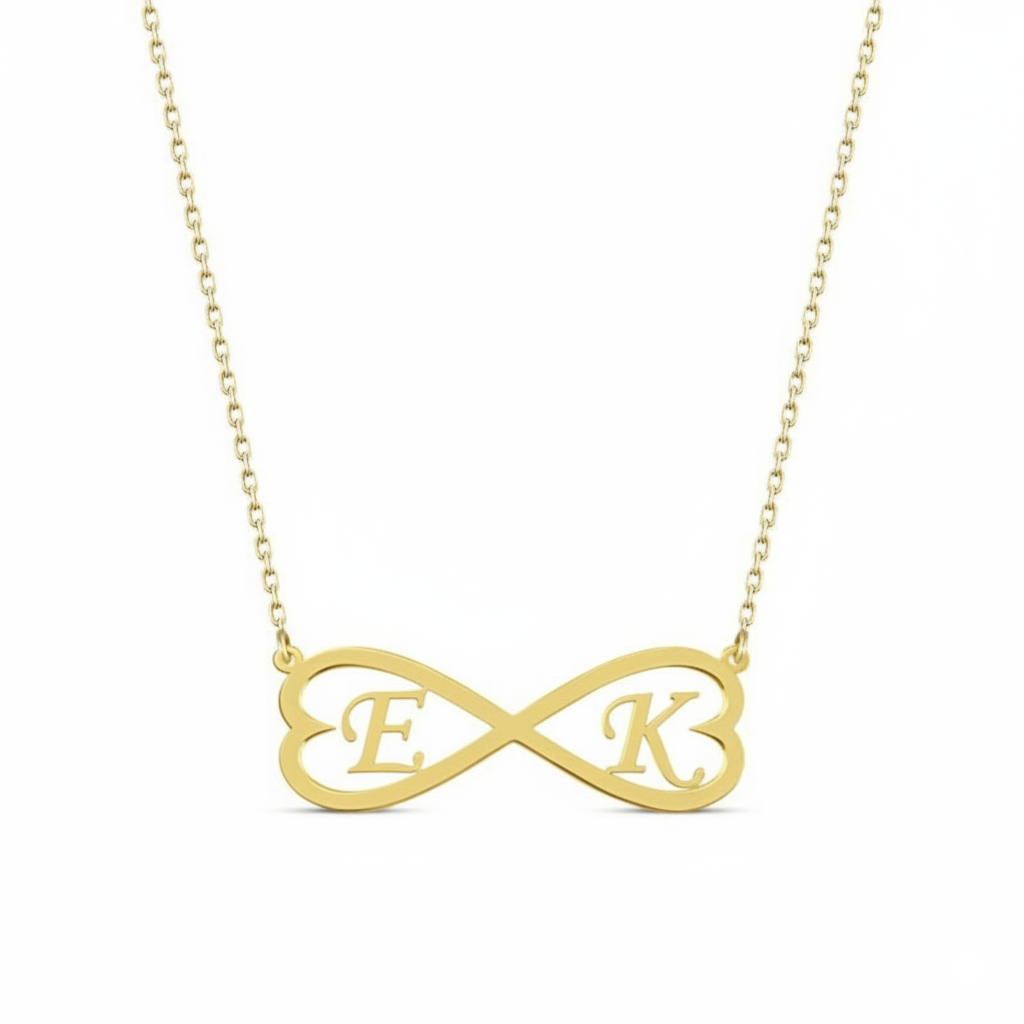 İki Harfli Kalpli Sonsuzluk Kolye | Kişiye Özel 925 Ayar Gümüş | Altın Kaplama