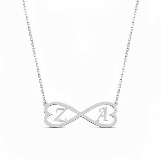 İki Harfli Kalpli Sonsuzluk Kolye | Kişiye Özel 925 Ayar Gümüş | Altın Kaplama