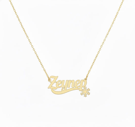 Işıltılı Kar Tanesi Kolye | Kişiye Özel 925 Ayar Gümüş | Altın Kaplama - Pırlanta Takı