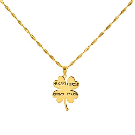 Yonca Motifli Kolye | Kişiye Özel 925 Ayar Gümüş | Altın Kaplama - Pırlanta Takı