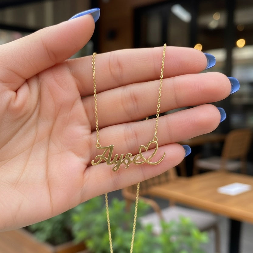 Kalp Detaylı İsimli Kolye | Kişiye Özel 925 Ayar Gümüş | Altın Kaplama - Pırlanta Takı