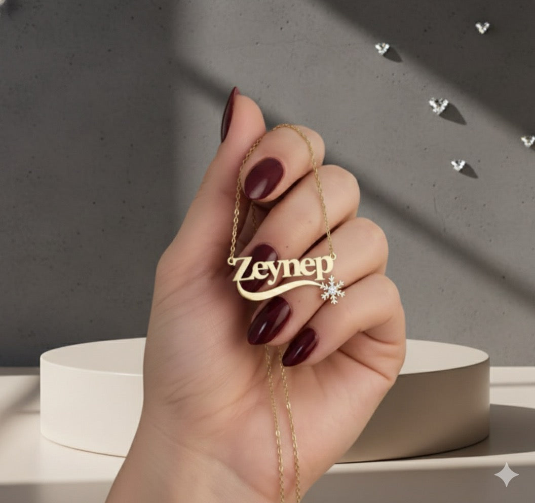 Işıltılı Kar Tanesi Kolye | Kişiye Özel 925 Ayar Gümüş | Altın Kaplama - Pırlanta Takı