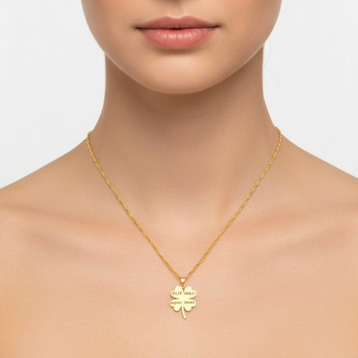 Yonca Motifli Kolye | Kişiye Özel 925 Ayar Gümüş | Altın Kaplama - Pırlanta Takı