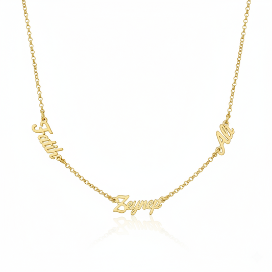 Üç İsimli Kolye | Kişiye Özel 925 Ayar Gümüş | Altın Kaplama