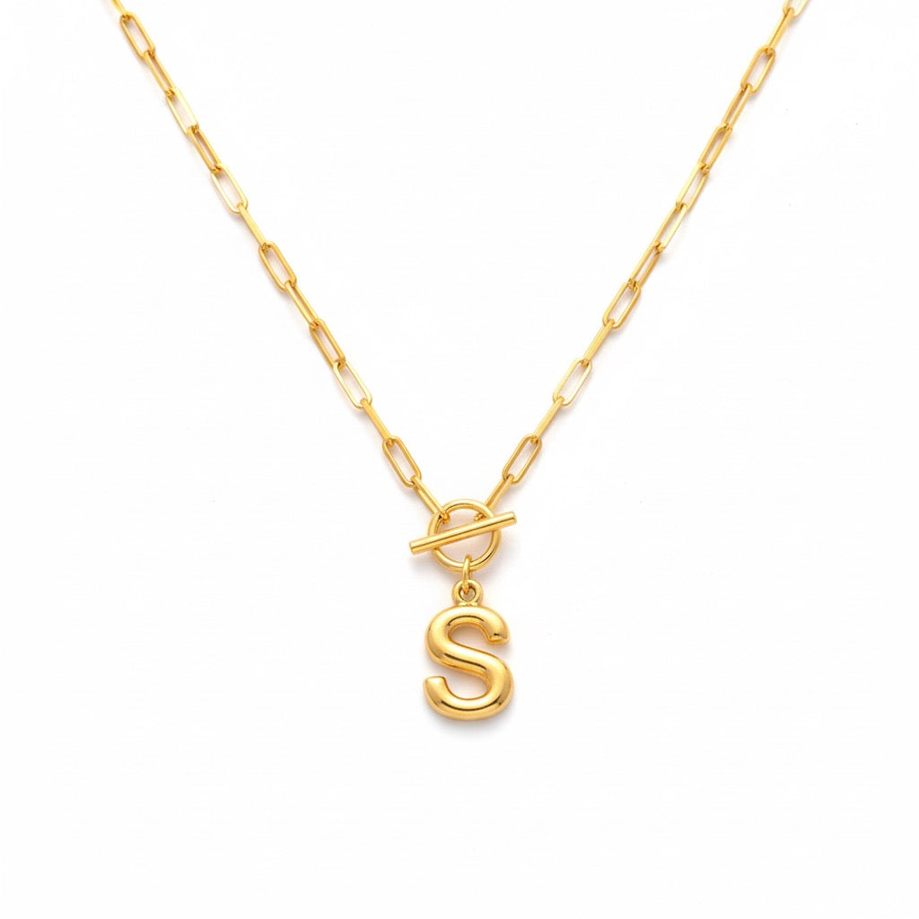 T Kilitli Ataç Zincir Harf Kolye | Kişiye Özel 925 Ayar Gümüş | Altın Kaplama