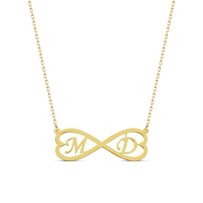 İki Harfli Kalpli Sonsuzluk Kolye | Kişiye Özel 925 Ayar Gümüş | Altın Kaplama