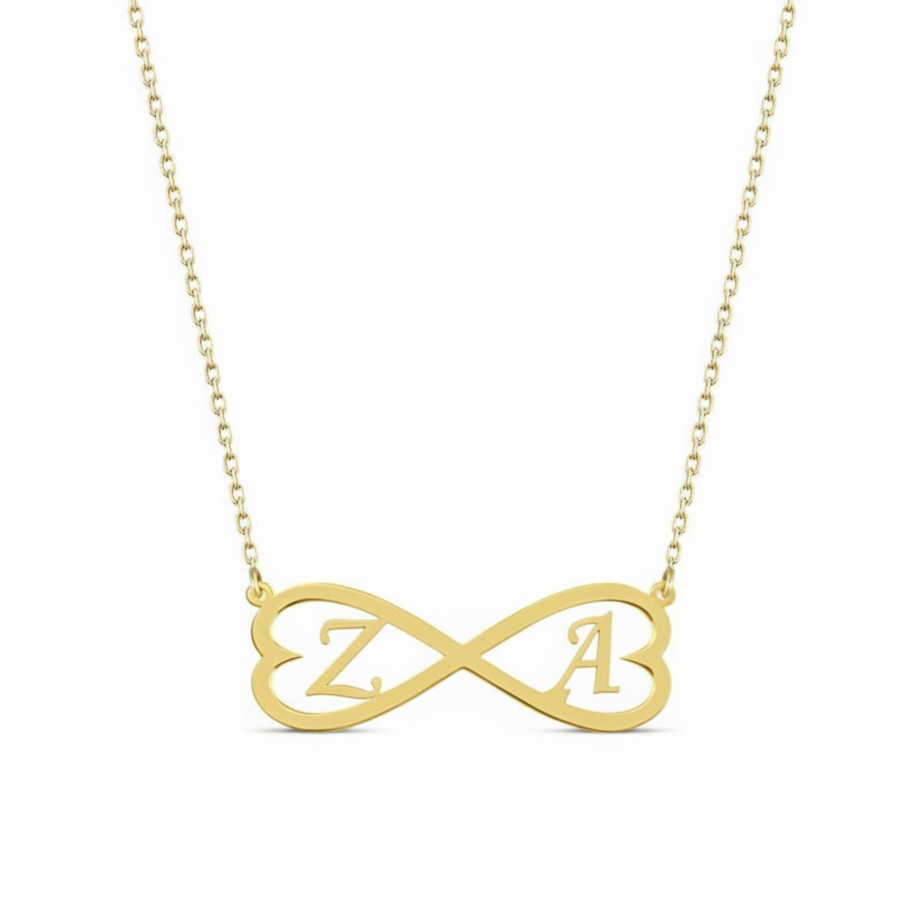 İki Harfli Kalpli Sonsuzluk Kolye | Kişiye Özel 925 Ayar Gümüş | Altın Kaplama