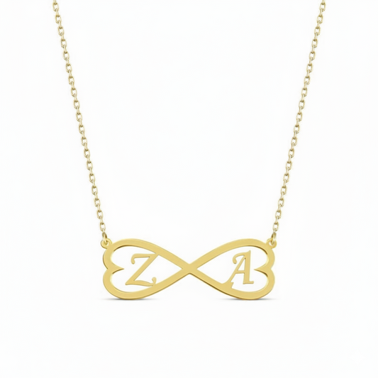 İki Harfli Kalpli Sonsuzluk Kolye | Kişiye Özel 925 Ayar Gümüş | Altın Kaplama