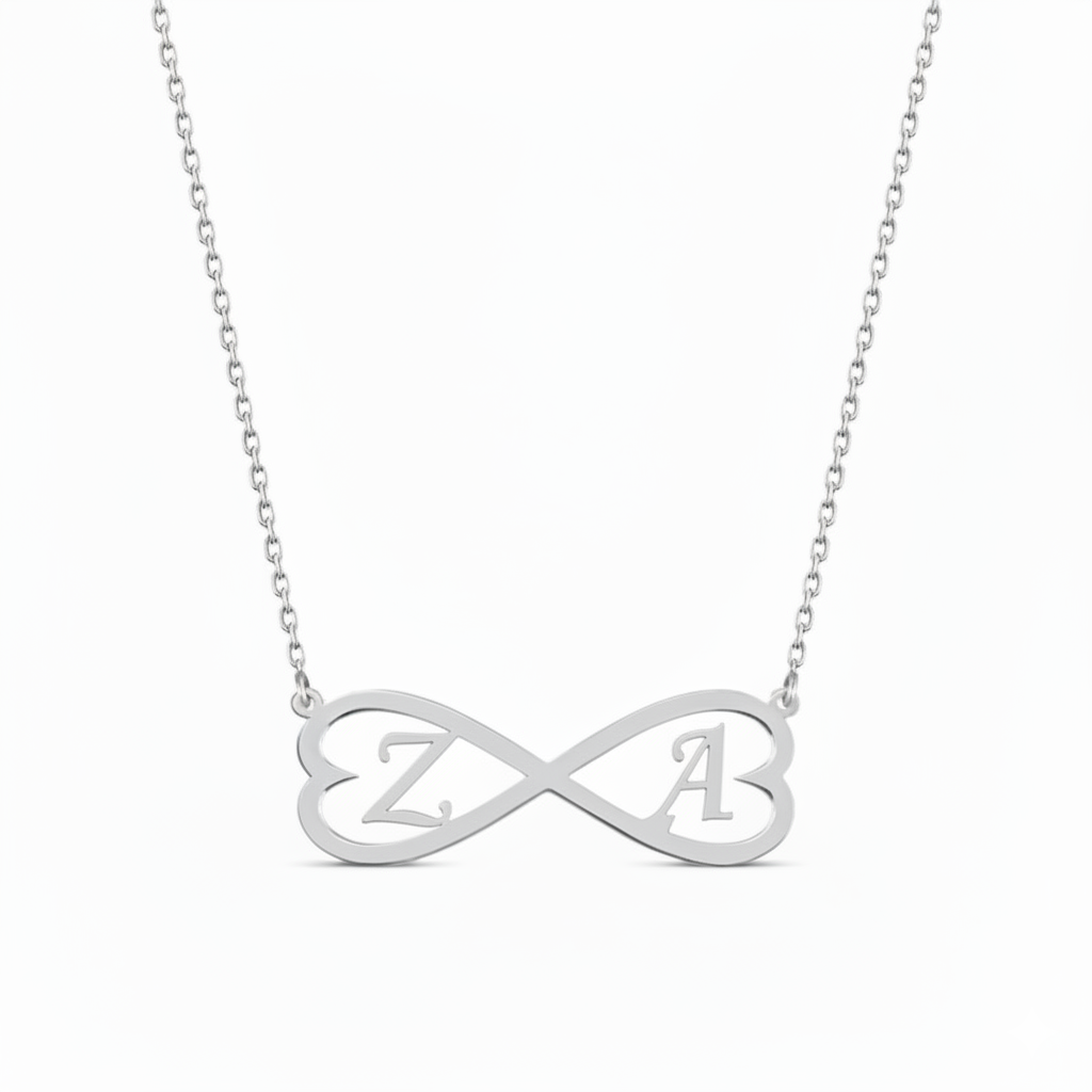 İki Harfli Kalpli Sonsuzluk Kolye | Kişiye Özel 925 Ayar Gümüş | Altın Kaplama