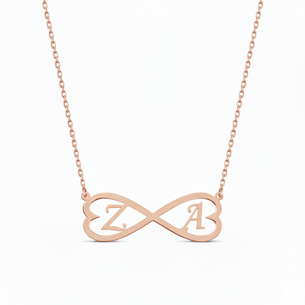 İki Harfli Kalpli Sonsuzluk Kolye | Kişiye Özel 925 Ayar Gümüş | Altın Kaplama