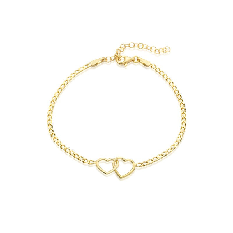 Birleşmiş Kalpler Zincir Bileklik | 925 Ayar Gümüş | Altın Kaplama