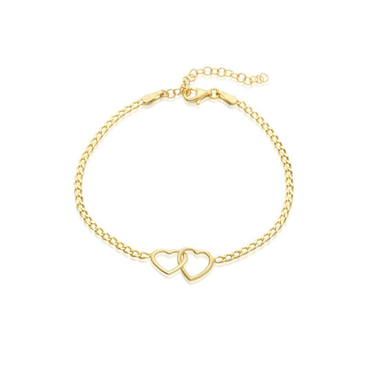 Birleşmiş Kalpler Zincir Bileklik | 925 Ayar Gümüş | Altın Kaplama