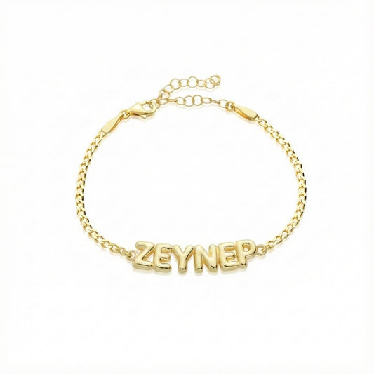 Balon Harfli İsimli Zincir Bileklik | Kişiye Özel 925 Ayar Gümüş | Altın Kaplama