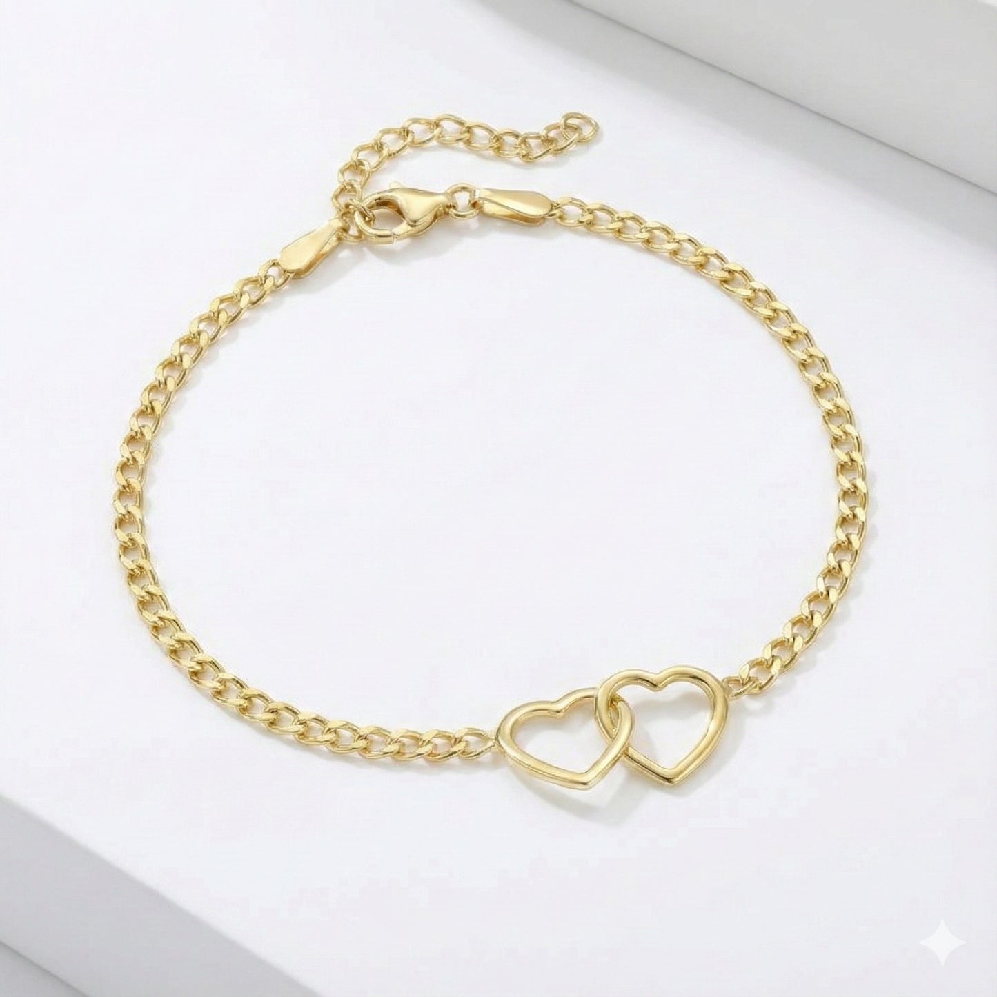 Birleşmiş Kalpler Zincir Bileklik | 925 Ayar Gümüş | Altın Kaplama