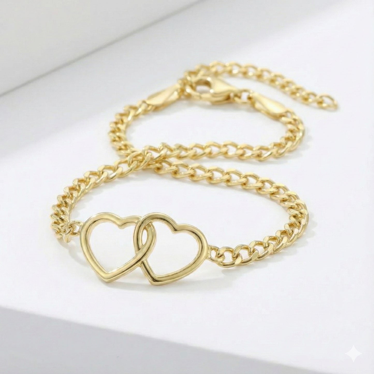 Birleşmiş Kalpler Zincir Bileklik | 925 Ayar Gümüş | Altın Kaplama