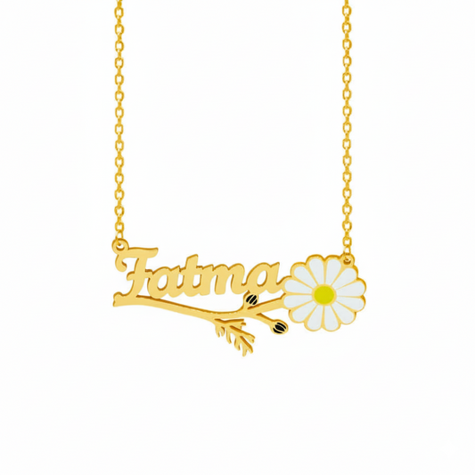 İsimli Papatya Kolye | Kişiye Özel 925 Ayar Gümüş | Altın Kaplama - Pırlanta Takı