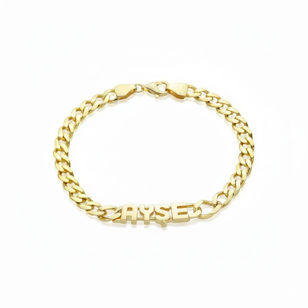 İsimli Grumet Zincir Bileklik | Kişiye Özel 925 Ayar Gümüş | Altın Kaplama